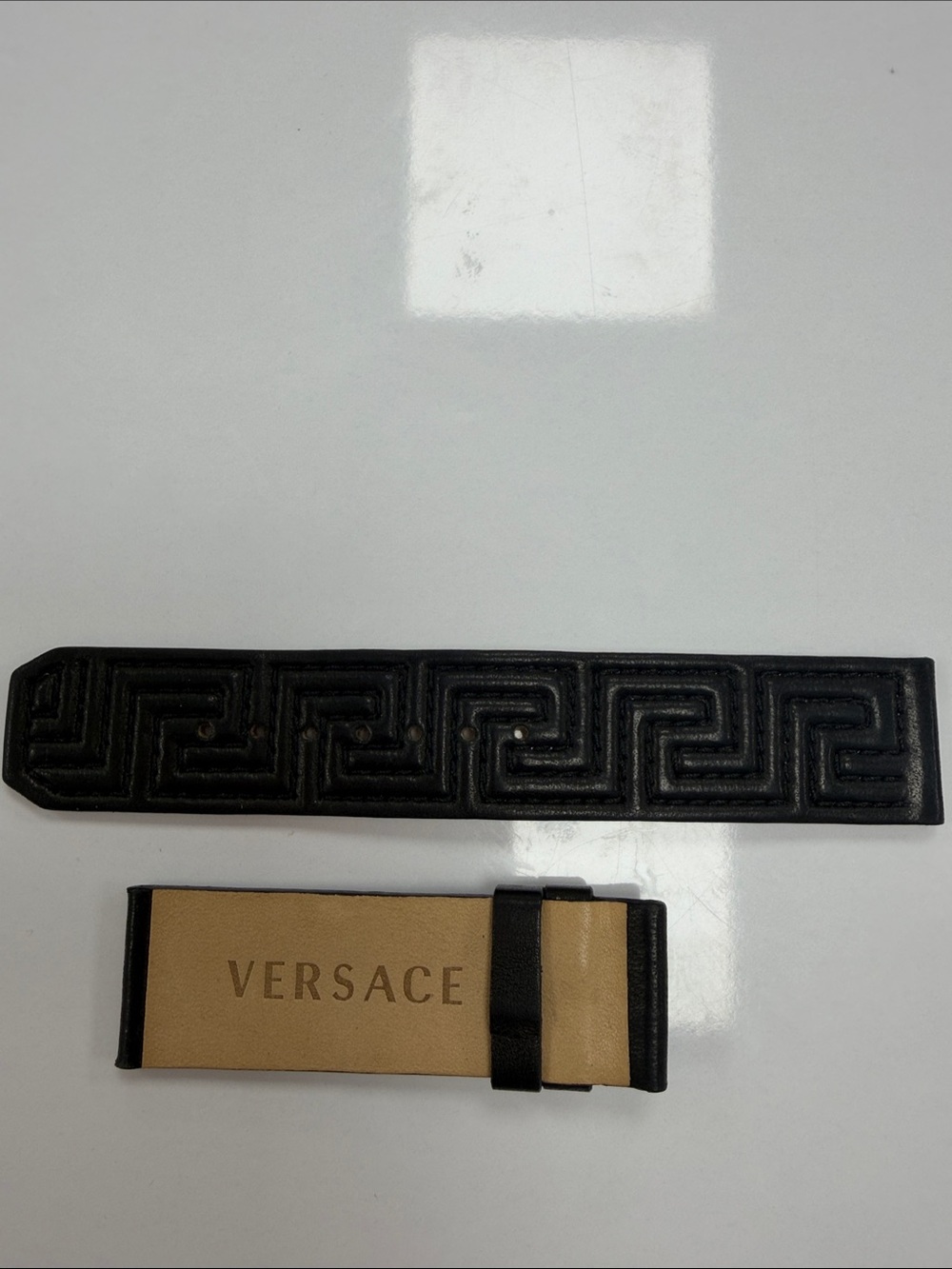 Men's Black Embossed Leather Watch Strap - Geometric Design